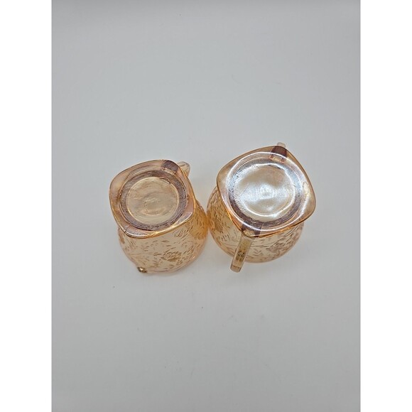 Vintage Jeannette Glass Floragold Louisa Sugar & Creamer Set Iridescent Carnival - Picture 5 of 9